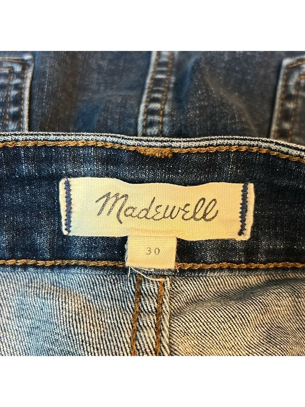 Madewell Denim Mini Frayed Hem Front Slit Skirt Size 30 - Picture 5 of 8